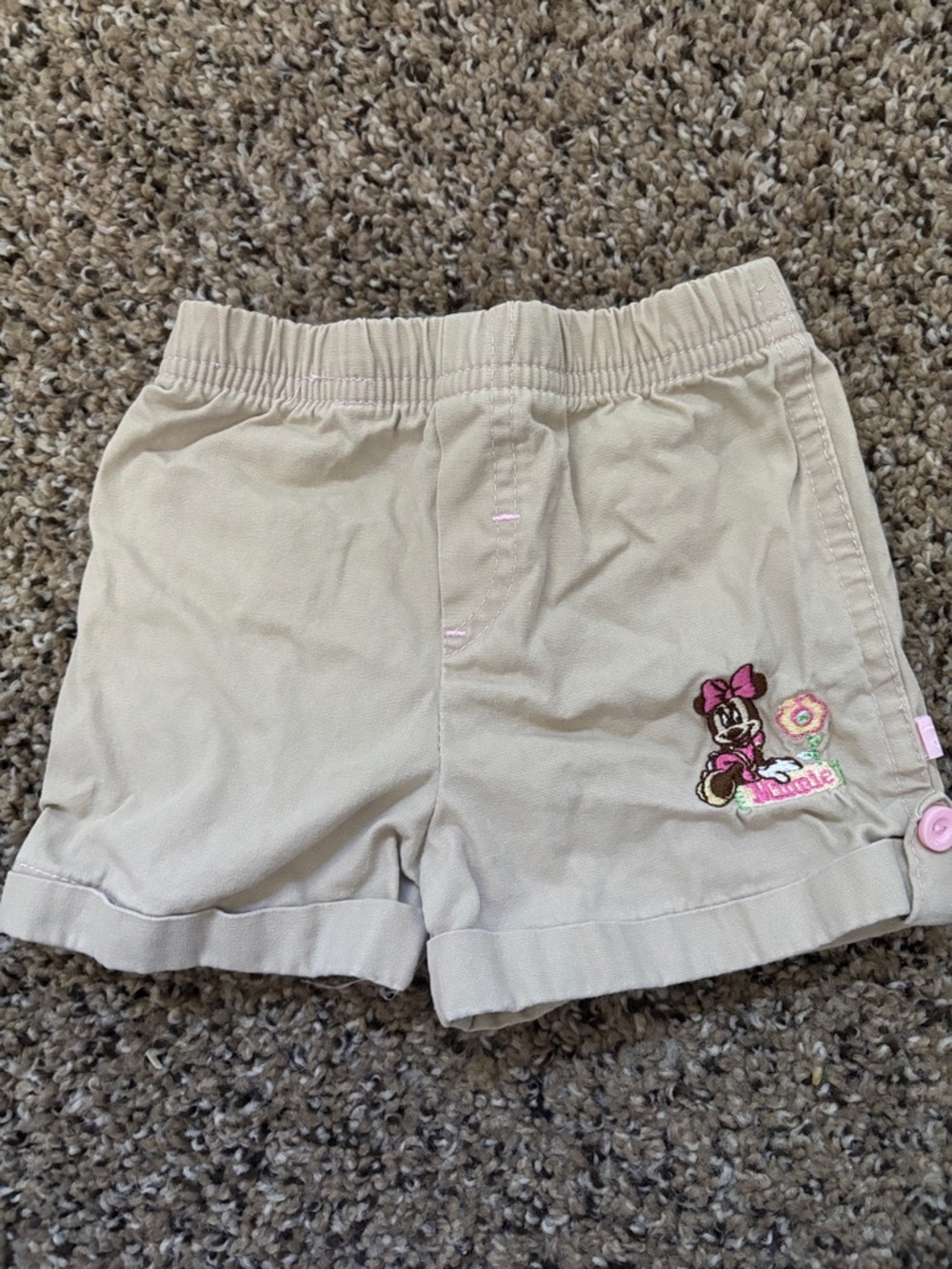 Vintage Disney Baby Minnie Mouse Beige/Tan Kids Shorts with Embroidered Accent